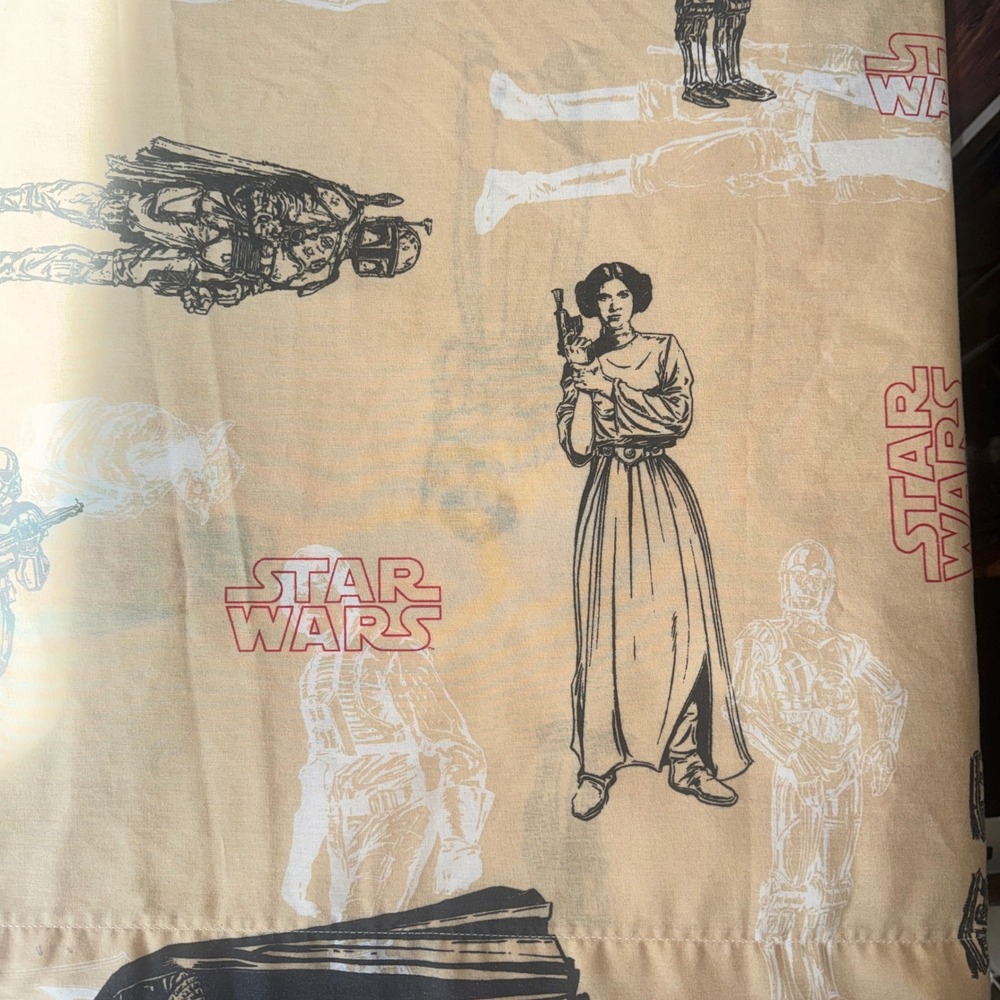Star Wars Vintage Character Sketch Flat Bed Sheet Tan Multi Size Twin Y2K